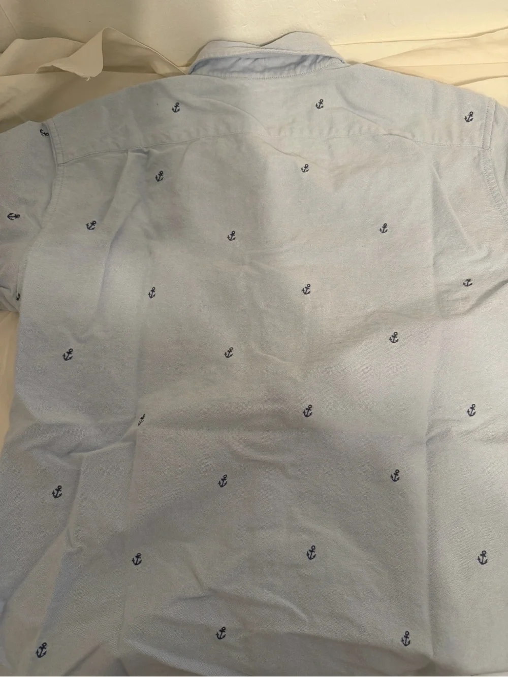 J. Crew Light Blue Short-Sleeve Button-Down with Navy Anchor Embroidery